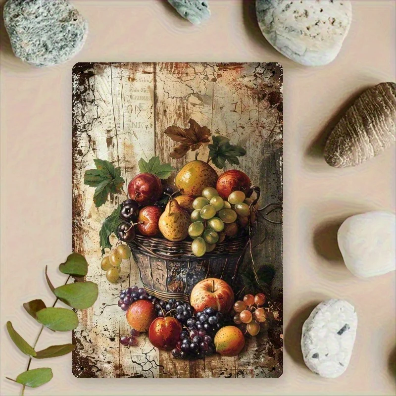 Vintage Fruit Still Life Iron Metal Tin Sign 8x12inch Rustic Kitchen Wall Decor Plaque