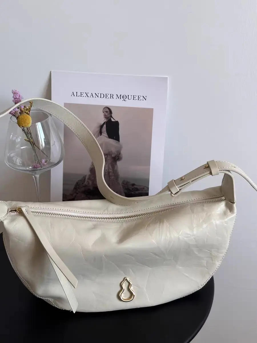 BAMPO 2025 Crescent Moon-shaped Top-grain Cowhide Large Capacity Underarm Single-shoulder Crossbody Bag