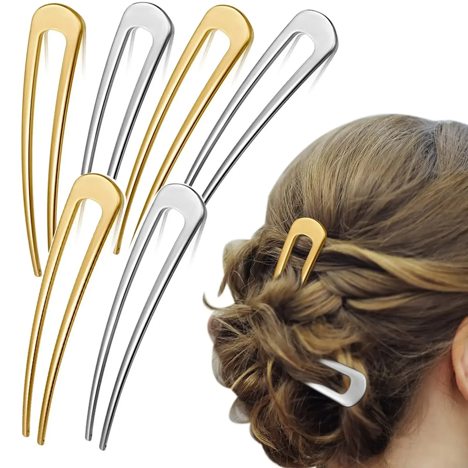 Simple Metal U Shaped Hair Pin French Style Hairpins Fork Sticks Hair Accessories for Long Hair Women Girls