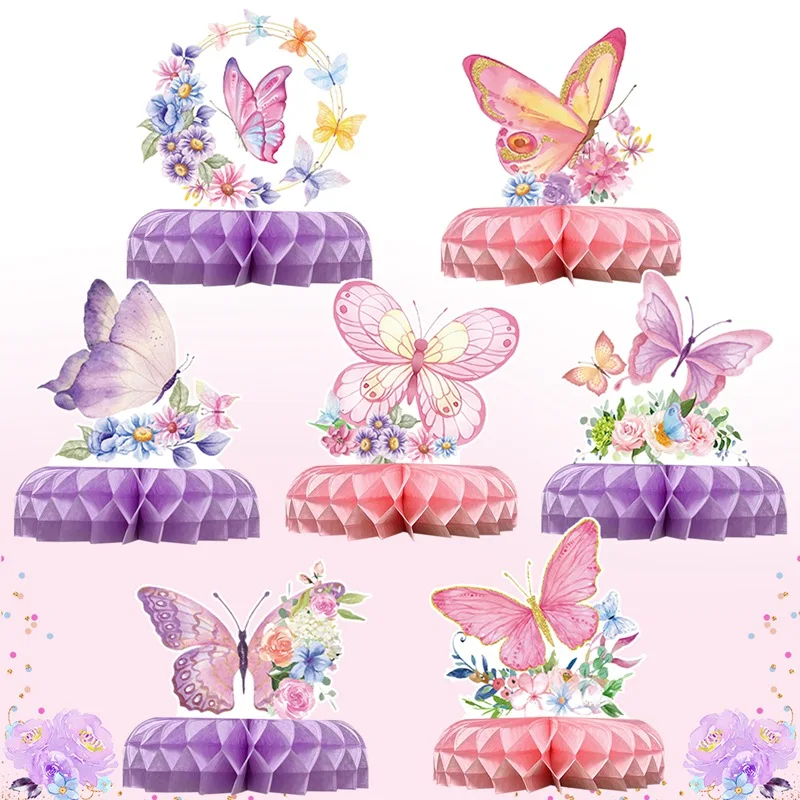 Butterfly Honeycomb Cake Decor Disposable Tableware Birthday Party Decor Baby Shower Girl Birthday Butterfly Party Decoration