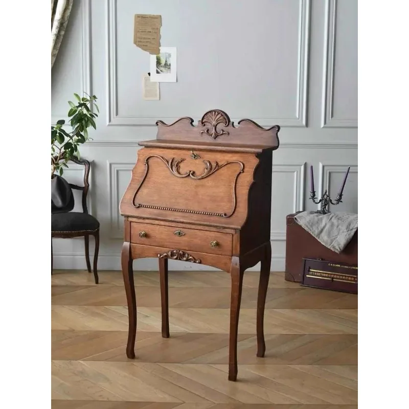 French medieval solid wood carving flower dresser, American multi-functional folding locker high-end furniture