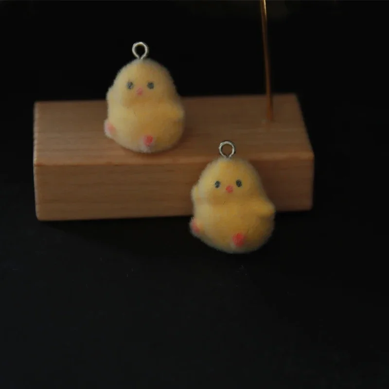 30Pcs 16*20mm 3D Flocked Cute Chick Charms Cartoon Animal Resin Pendant Earring Keychain Accessories for DIY Crafts Jewelry Make