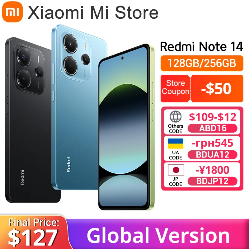 【World Premiere】Global Version Xiaomi Redmi Note 14 MediaTek Helio G99-Ultra 108MP AI 5500mAh 6.67" AMOLED 120Hz Display IP54