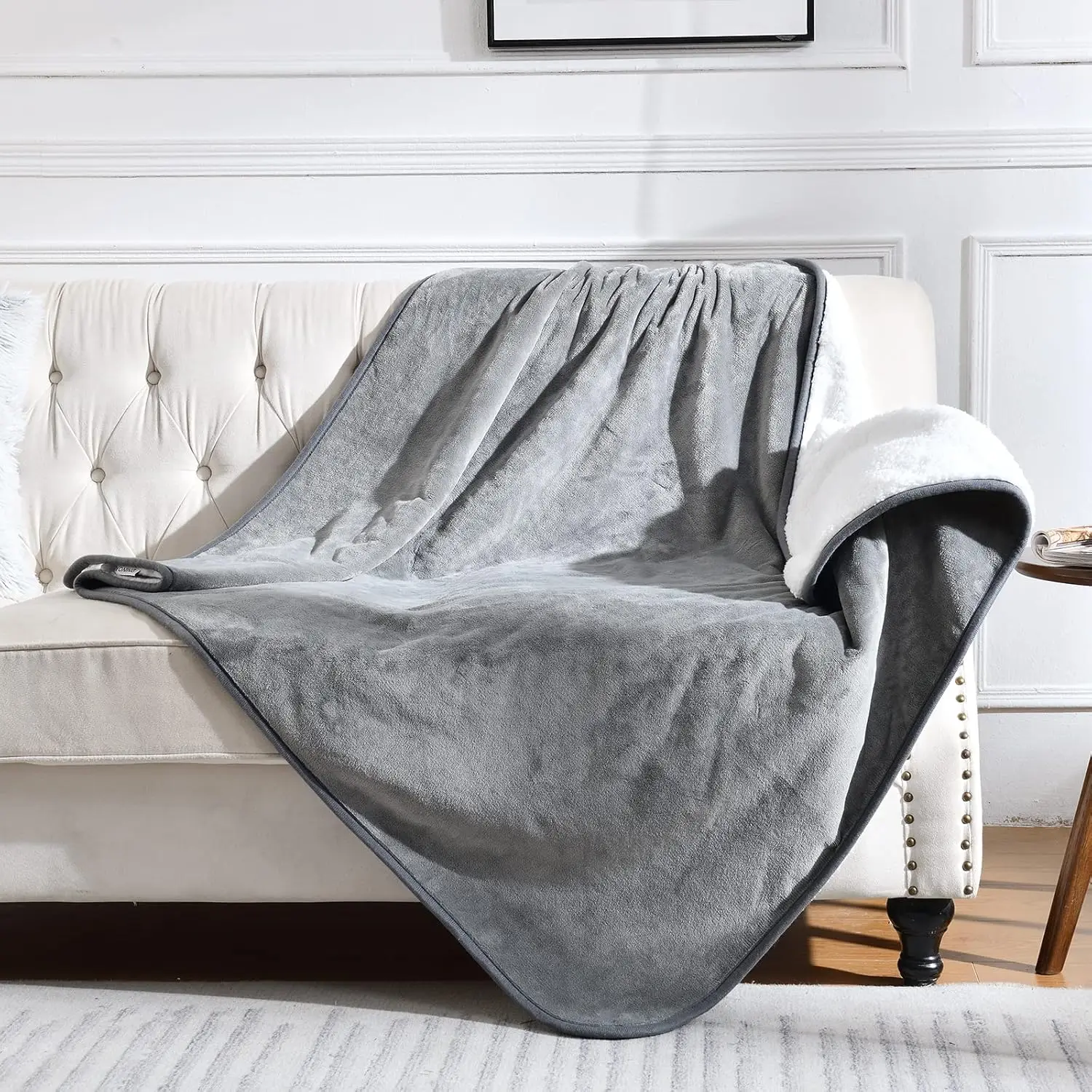 

Водонепроницаемый плед для животных для кровати, дивана, автомобиля, двусторонний, из флиса шерпа, защита для мебели, серый, 50x60 дюймов