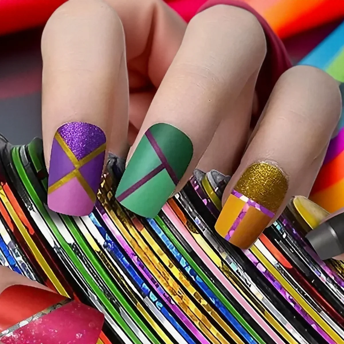 10 قطعة مختلط اللون مسمار Striping الشارات احباط نصائح الشريط DIY بها بنفسك ثلاثية الأبعاد مسمار الفن زينة مجموعة ملصقات رقائق الأظافر #2