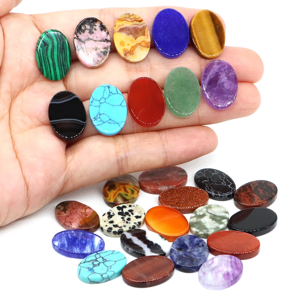 Pierre naturelle ovale Double face, 5 pièces/lot, pierre précieuse plate, cristal de guérison, améthyste, Quartz, Chakra, méditation, accessoires de bijoux à faire soi-même