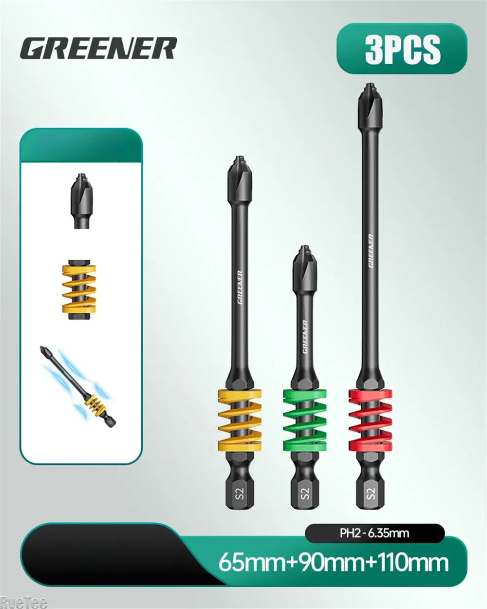 GREENER Rainbow Cross-shaped Spring Buffer Magnetic Non-Slip Screwdriver Bits for Electric Drill Screwdriver Electrician Tools