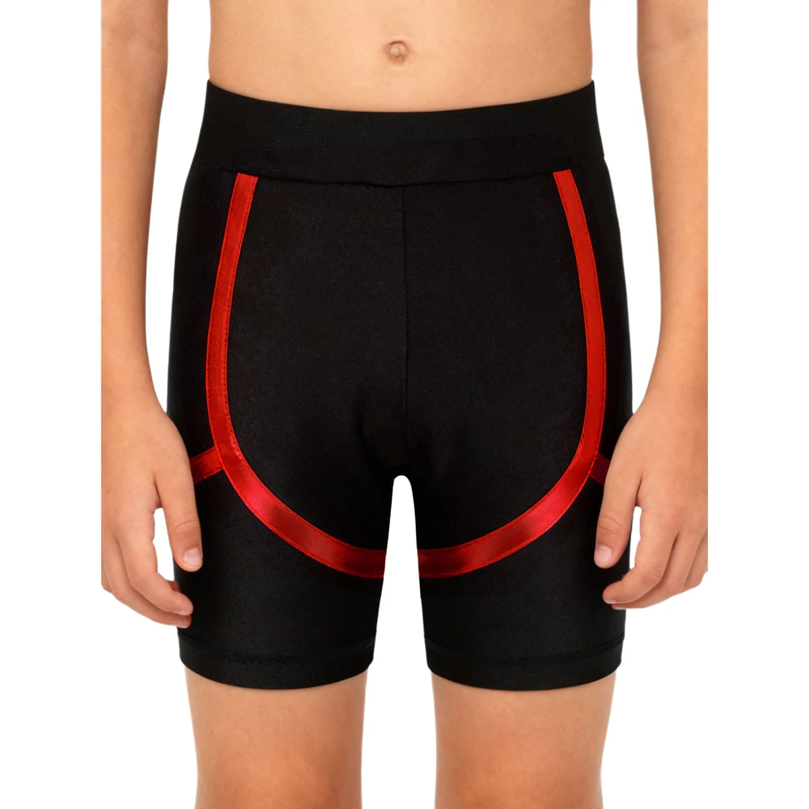 Pantaloncini da palestra Ragazzi Elastico Ginnastica Allenamento Performance Costume Pantaloncini di colore a contrasto metallico Pattinaggio su ghiaccio di figura Dancewear