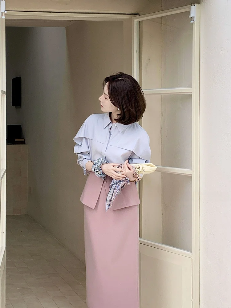 

Костюм женский ARE Guagua: брюки прямого кроя с высокой талией и шалью-воротником, повседневный свободный крой, размер L