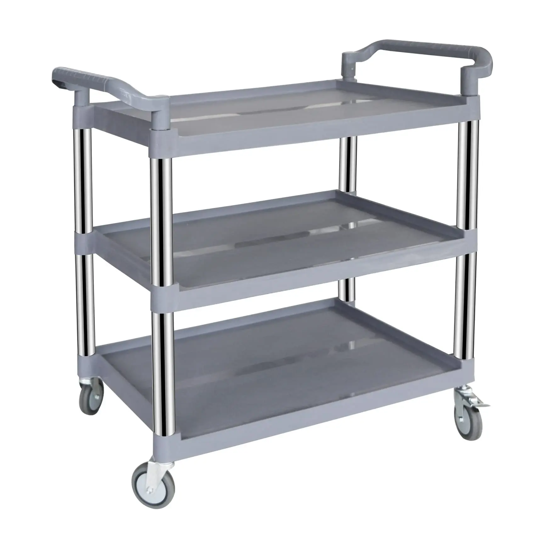 3-Tier Heavy Duty Rolling Utility Cart with Lockable Silent Wheels, 550 Pound Capacity, Anti-Rust Frame, Easy-Clean
