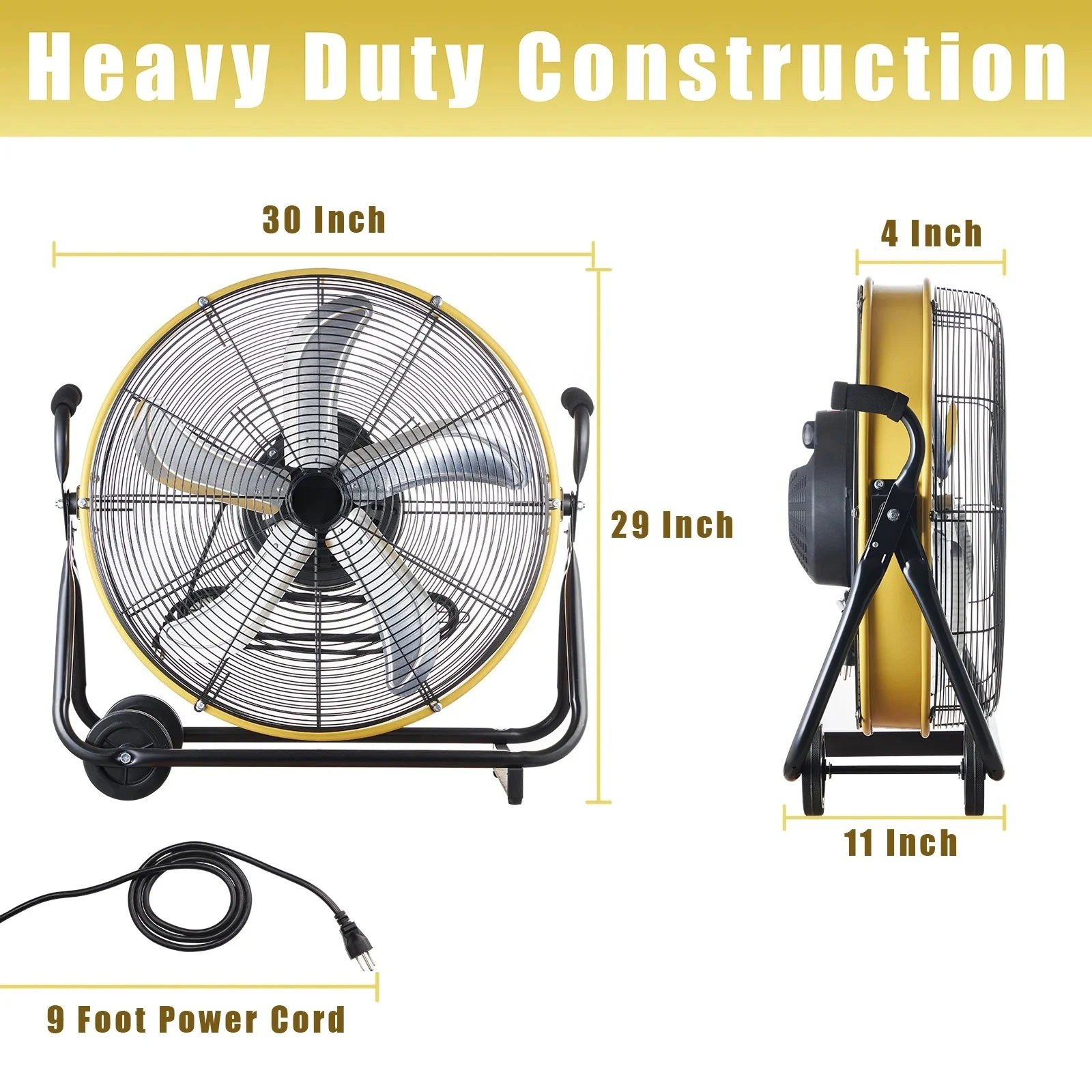Safety Certified 24 Inch High-Speed Oscillating Floor Fan Durable Metal Construction 9-Foot Cord Powerful Motor for Workshop