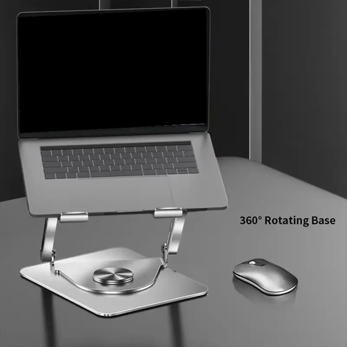 【ELEVATE LIFE】Desktop Notebook Holder 360 Rotation Metal Laptop Raiser with Fan for Gaming Universal Dual Shaft Paid Stand Grey