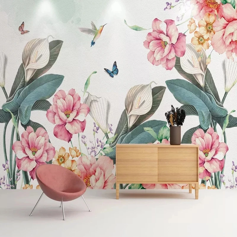 Custom Photo Wallpaper 3D Floral Flowers Pastoral Bedroom Mural Living room sofa TV background wall restaurant bird butterfly 8d