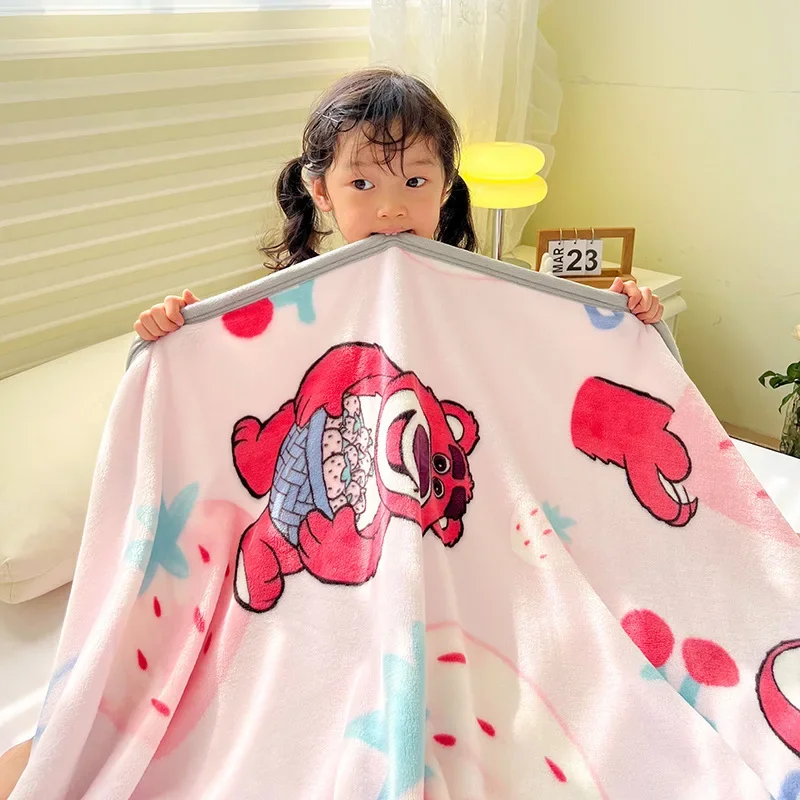 1pc Digital Printing Flannel Blanket, Lotso Disney Anime Element Pattern, Casual Warm Blanket, Office Throw Blanket, MINISO