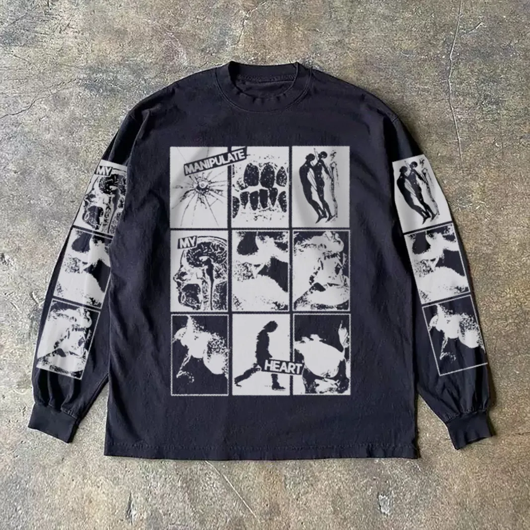 Heavyweight 310g Pure Cotton Long Sleeve T-Shirt Streetwear Versatile Retro American Style for Teenagers And Adults