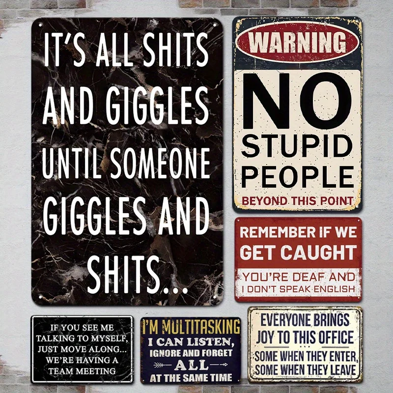 Decorative Sign And Plaque 6pcs Funny Workplace Metal Signs, Office Decor with Sarcastic Quotes, Heavy-Duty Construction, No Wir
