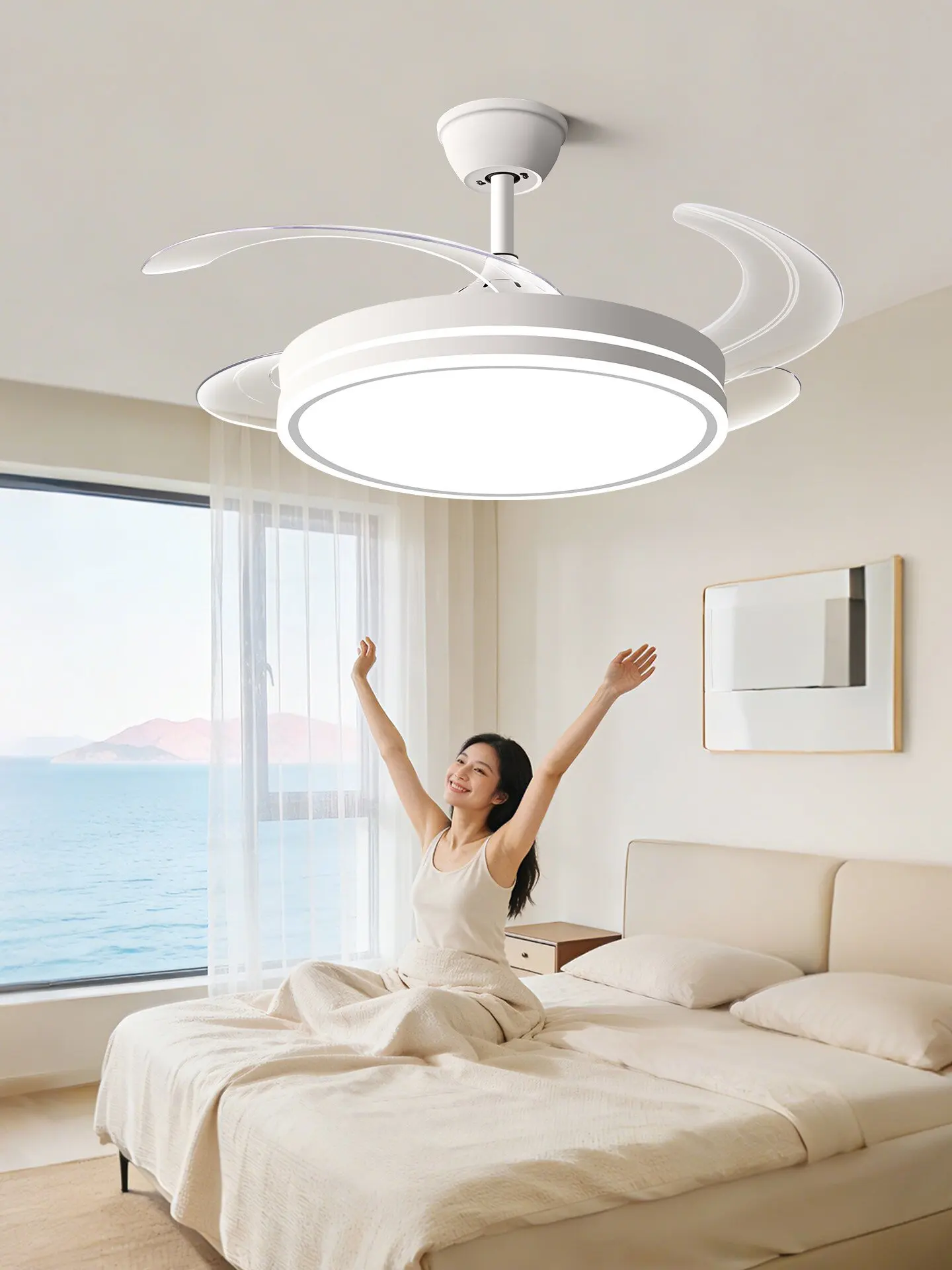Smart Ceiling Fan with LED Retractable Transparent Fan Blades Silent Electric Fan for Cool Decoration Restaurants Bedrooms 0 Sol