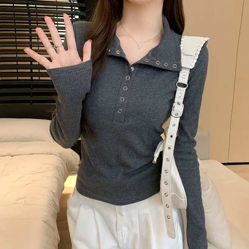 High-End Feel Polo Long Sleeve Knit Shirt Women Spring Autumn Slim Fit Spicy Girl Designer Niche Top