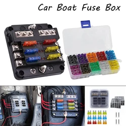 6 Ways Car Boat Fuse Box Holder With 12 Ways Blade Fuse Holder Block & Warning Indicator 12V 36V Power Distribution Panel Board