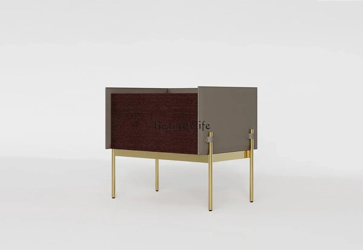 

LX1Italian minimalist saddle leather bedside table leather versatile locker