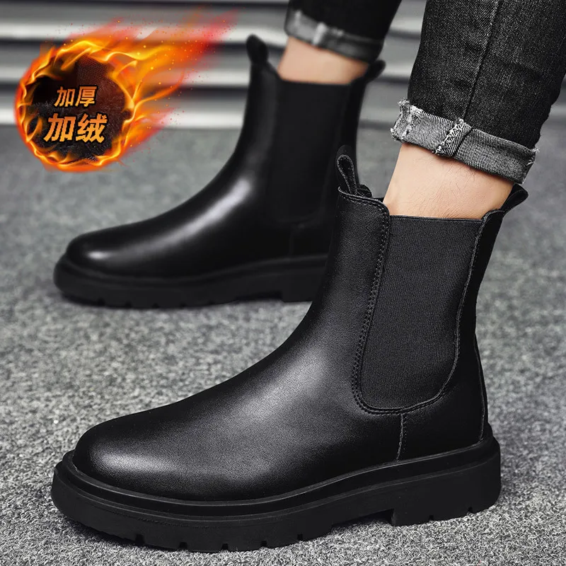 

Men's boots autumn and winter high top horse youth wearing black cotton shoes new fashionable casual single shoes