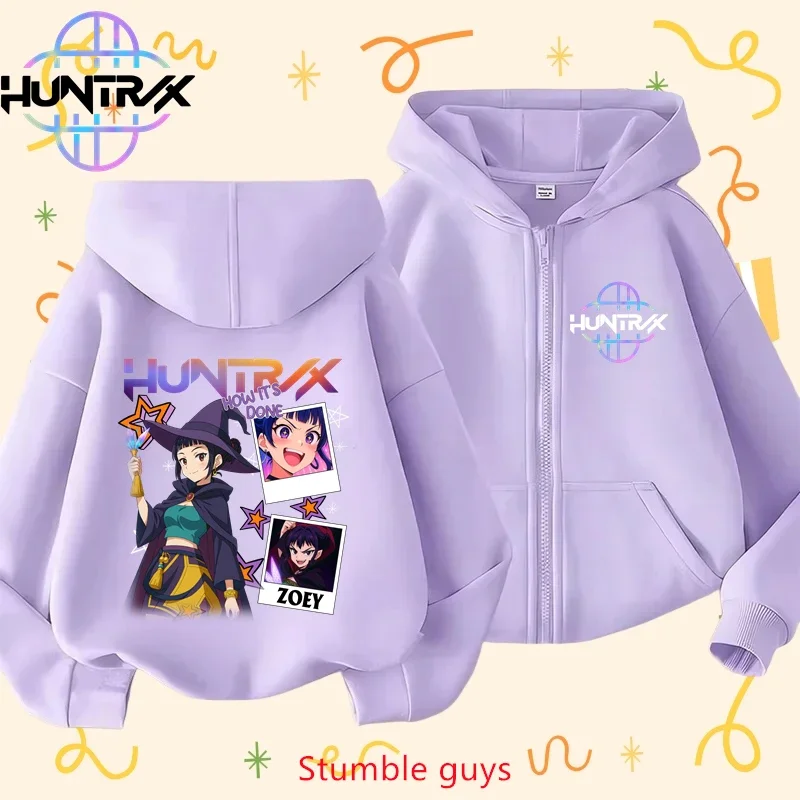 

Kids Anime Zip Hoodie Spring Autumn Kpop Demon Hunters Breathable Boys Girls Clothes Playground