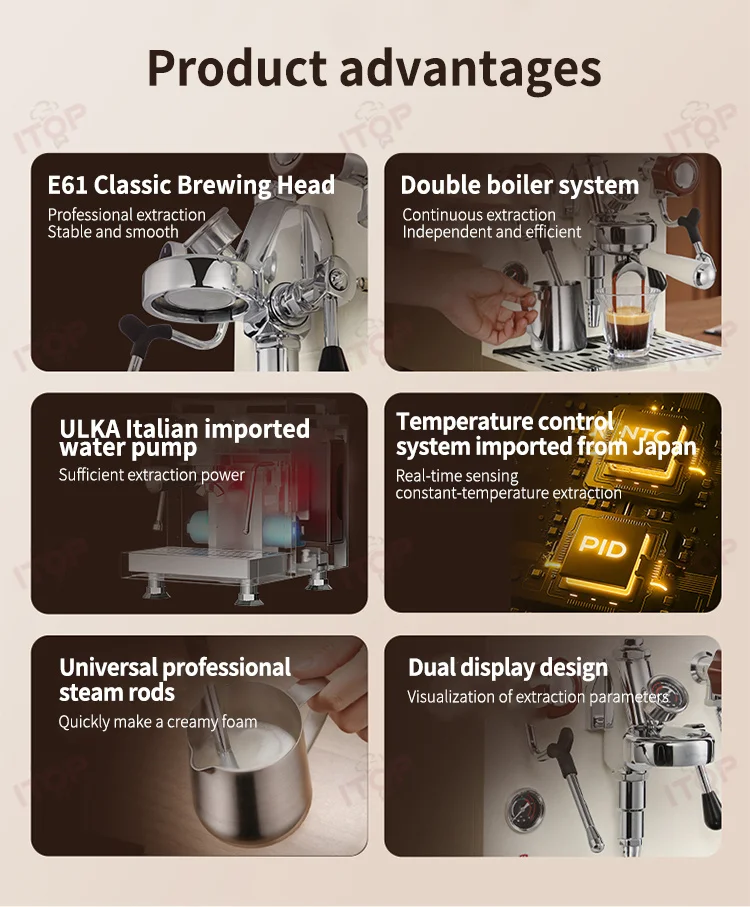 ITOP CMMK1601 E61 Espresso Coffee Machine Dual Boiler 1600W PID Temperature Control Commercial Grade for Home & Cafe