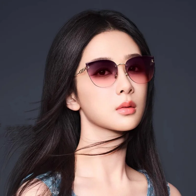 New Rimless Sunglasses Cat Eye Women's Slimming Sun Protective Mirror Korean StyleinsInternet Hot Star with the Same Type Sun Sh