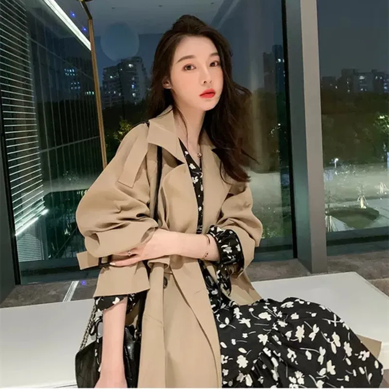 2022 Fashion Women Spring Autumn Long Light Trench Coat Warm Lapel Female Windbreaker Long Sleeve Lady Casual Khaki Trench Coats