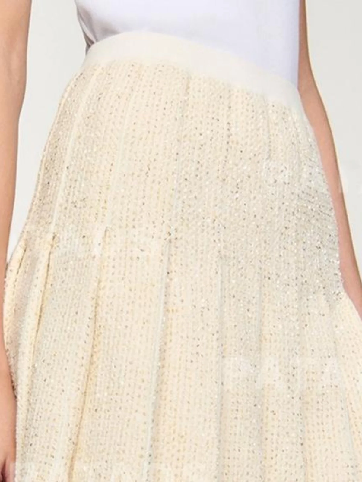 Nuova Gonna Plissettata in Maglia da Donna Serie Primavera, Gonna a Vita Media Linea A, Lunghezza Media, Tinta Unita PATADS