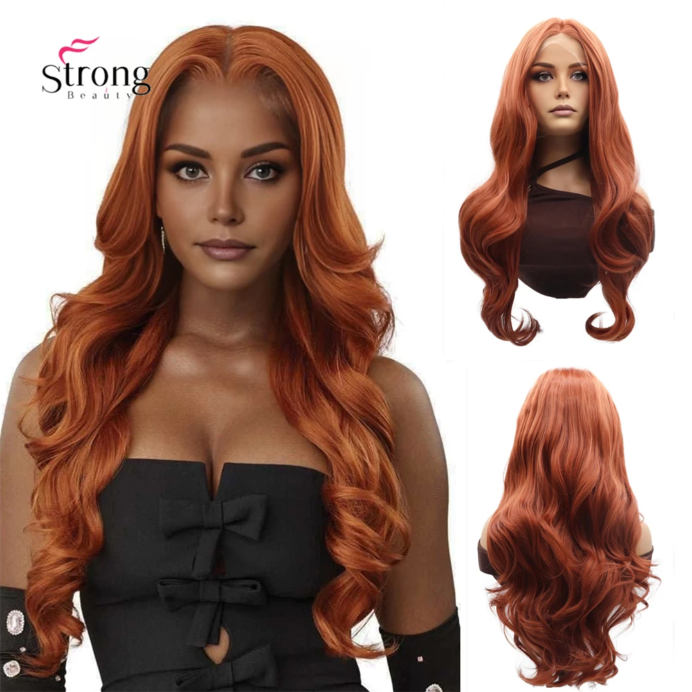 

Lace front wig long Wavy Copper Red synthetic lace wig for women Heat Resistant Curly Wigs
