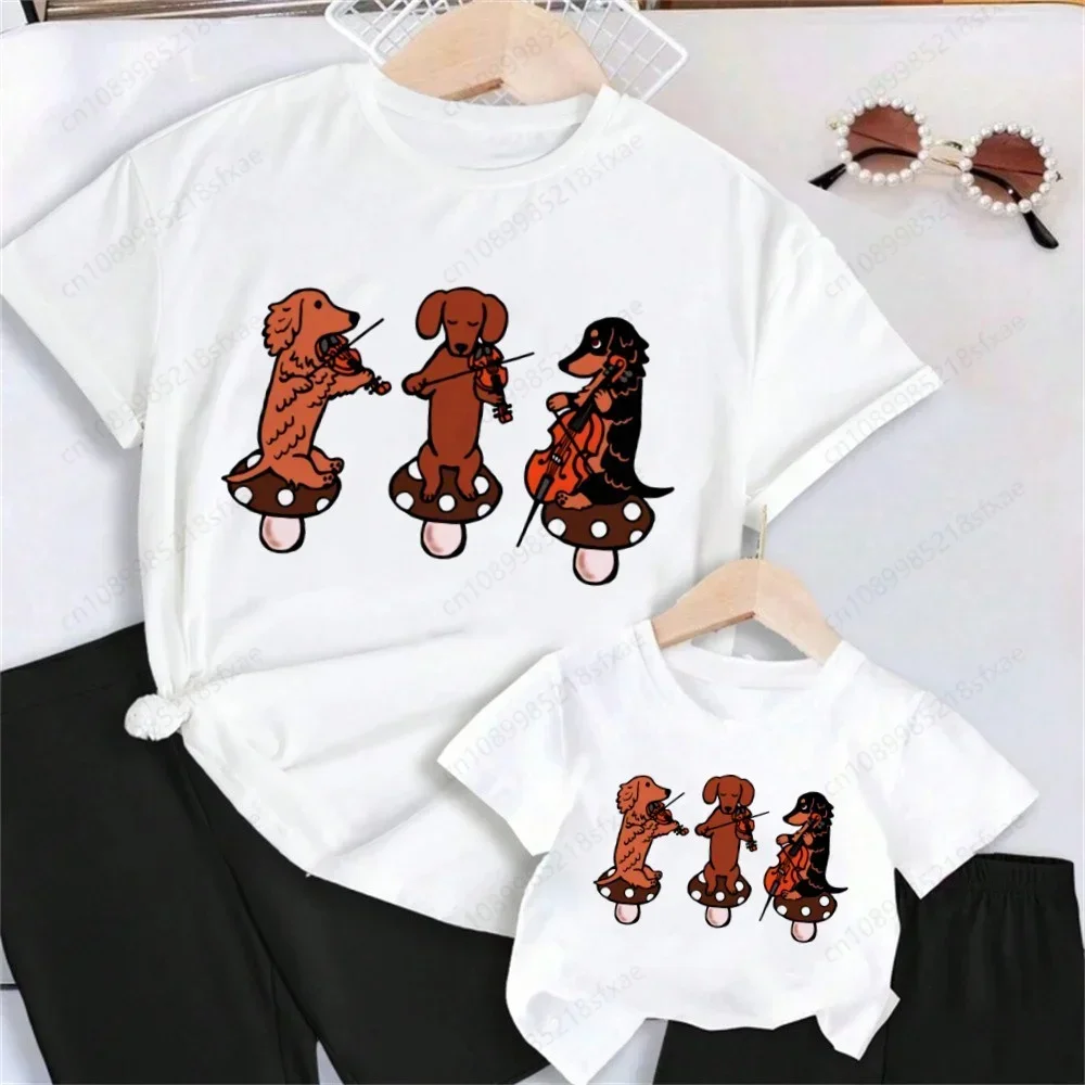Cute Dachshund Dog Family Matching Outfits Set for Children Boys Girls Baby Summer Short Sleeve T-shirt