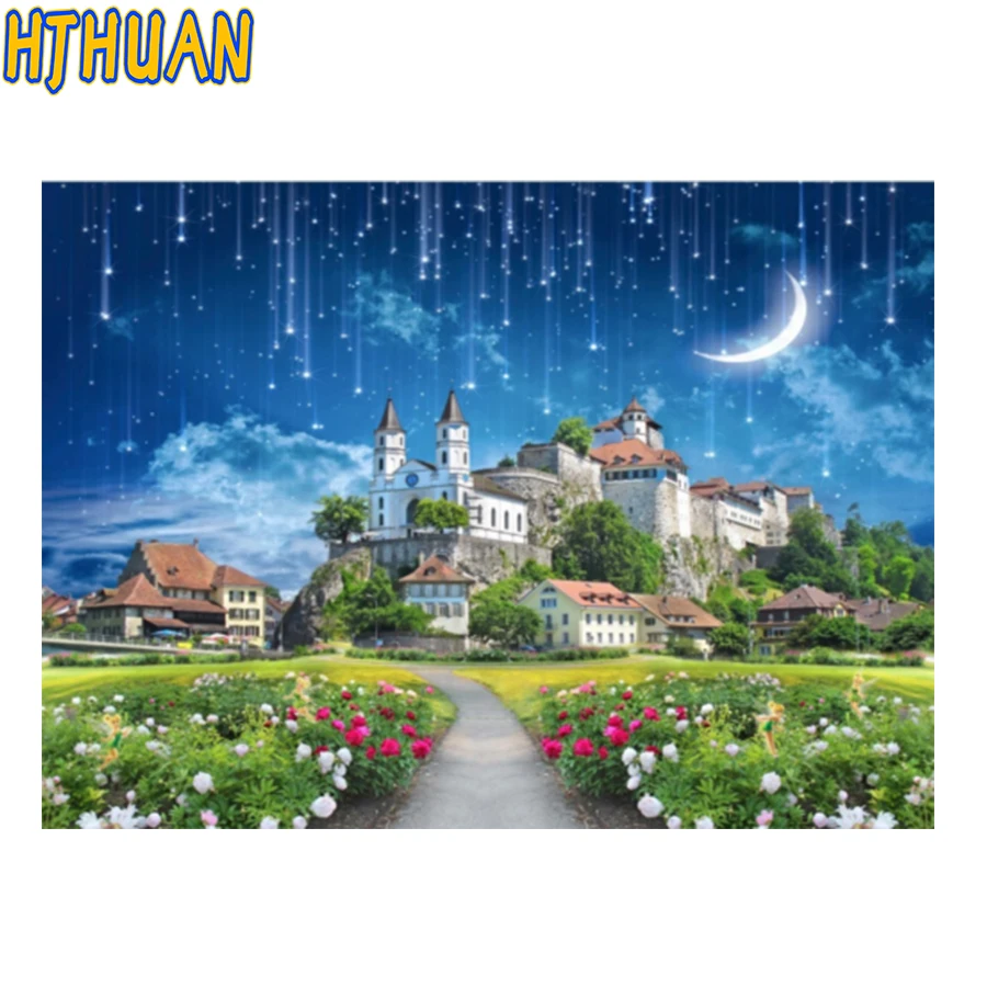 Diamond Painting for Children's Room Decoration, Full Square and Round Drill, The Castle under the Night Sky, Dream, 5D