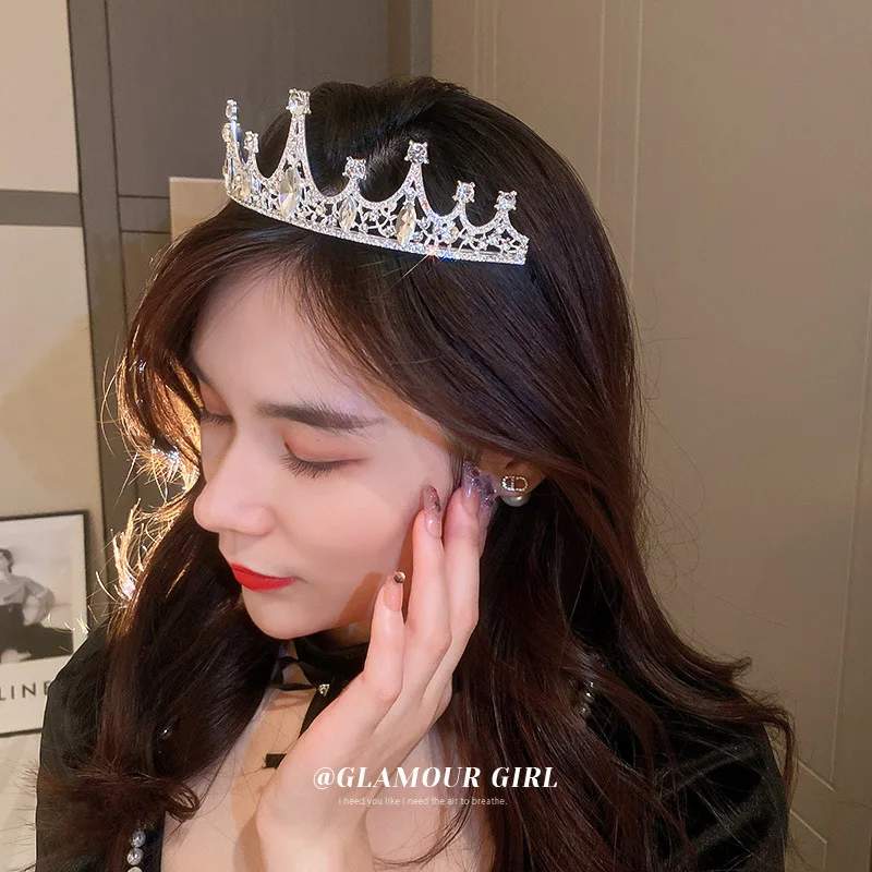 Bridal Personalized Design Diamond Encrusted Crown Hair Band Light Luxury High Sense Princess Birthday Party Headband Female