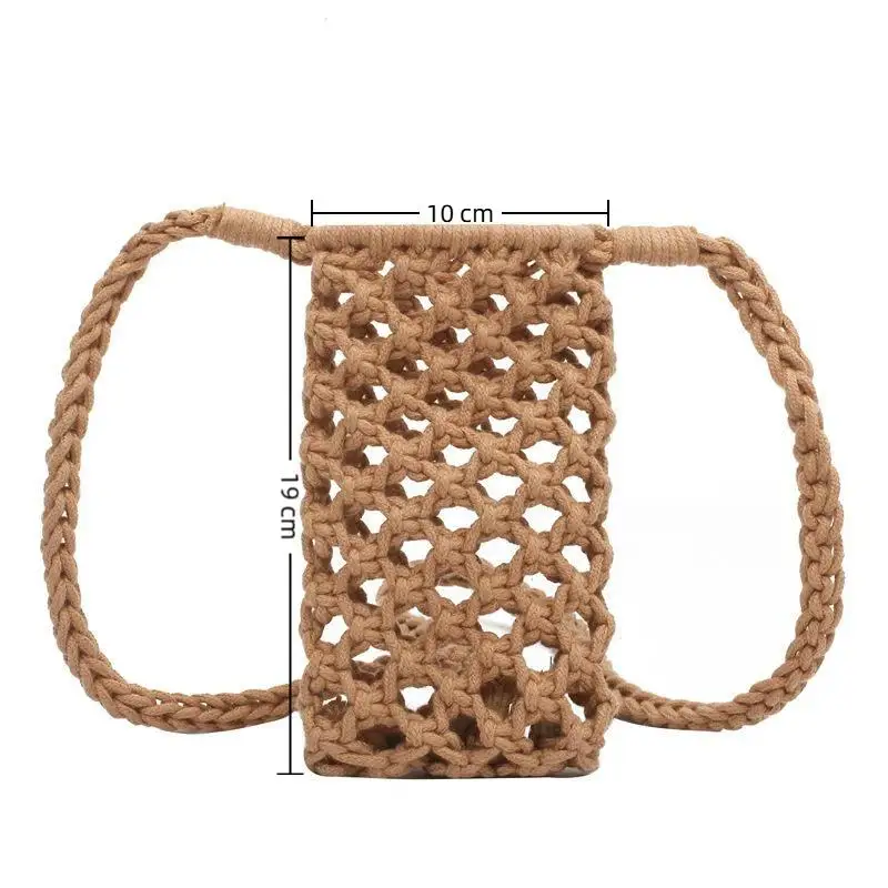 Hollow Out Woven Braided Phone Crossbody Bag Handmade Crochet Small Shoulder Bag for Women Summer Beach Party Use