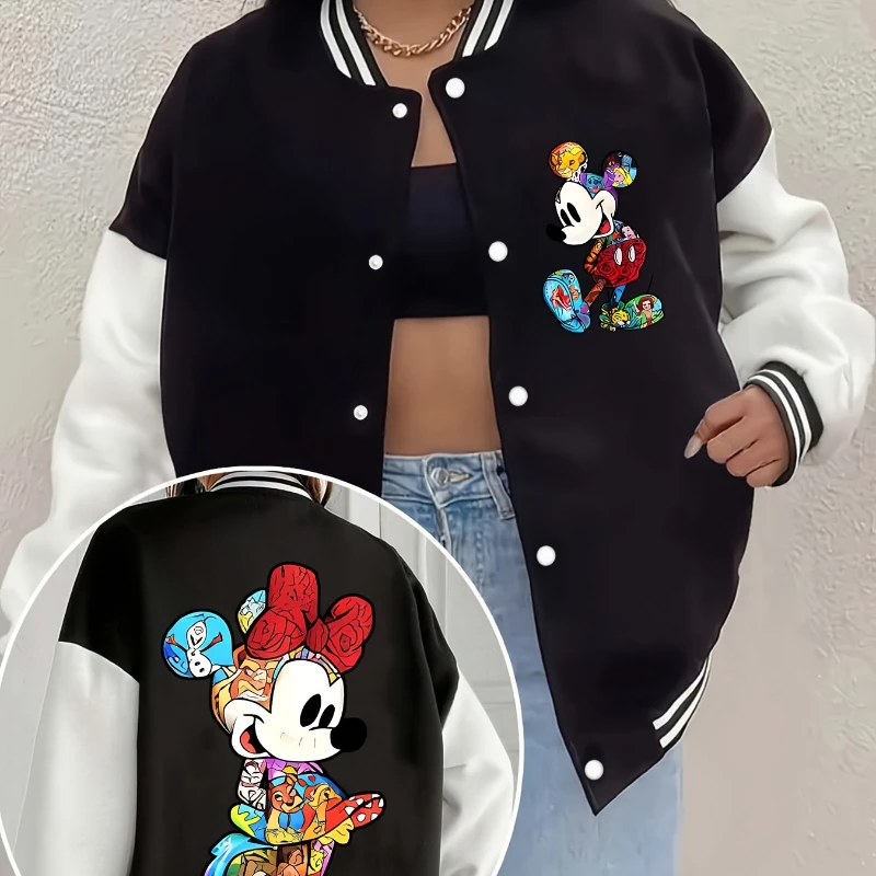 

Disney Mickey Mouse Family Cartoon Double-sided Printed Women's Jacket Autumn and Winter New Men and Women Couples Streetwear