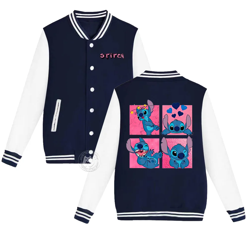 Kids Disney Playful Stitch Print for students ages 2-14 Fall/Winter thickened cardigan coats for boys and girls baseball uniform