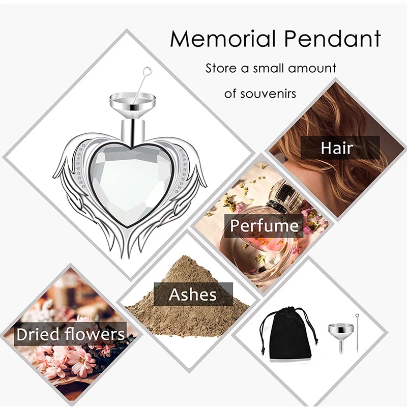 Personalized Customized Photos Heart Pendant Angel Wings Memorial Necklace Cremation Jewelry for Human Ashes Keepsake Gift