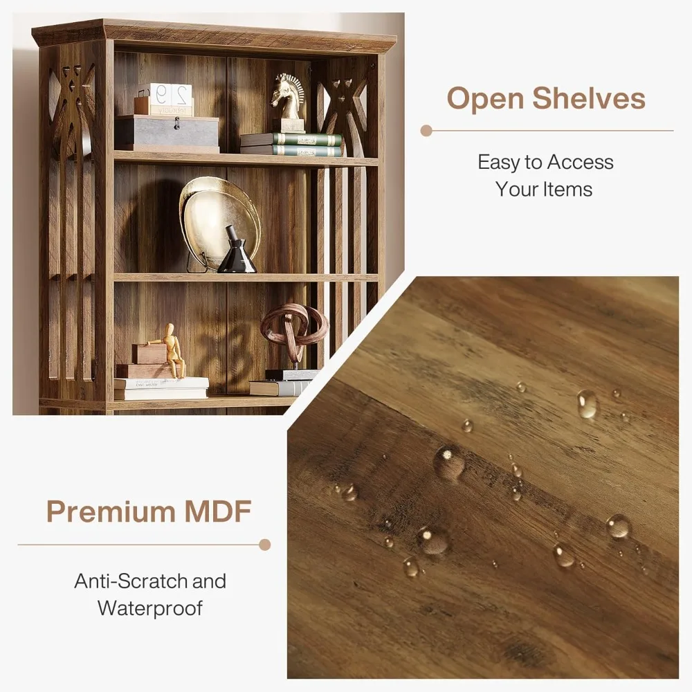 "رف كتب خشبي قائم بذاته بطول 6 طبقات و75 بوصة لعرض غرفة المعيشة" #6