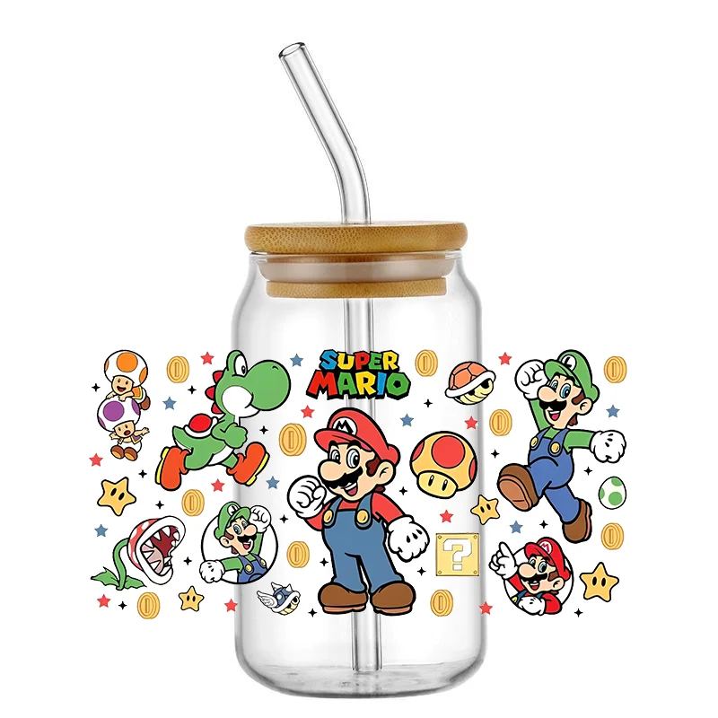 Miniso Super Mario Racing Pattern UV DTF Transfer Sticker Waterproof Transfers Decals For 16oz Glass Cup Wrap Stickers