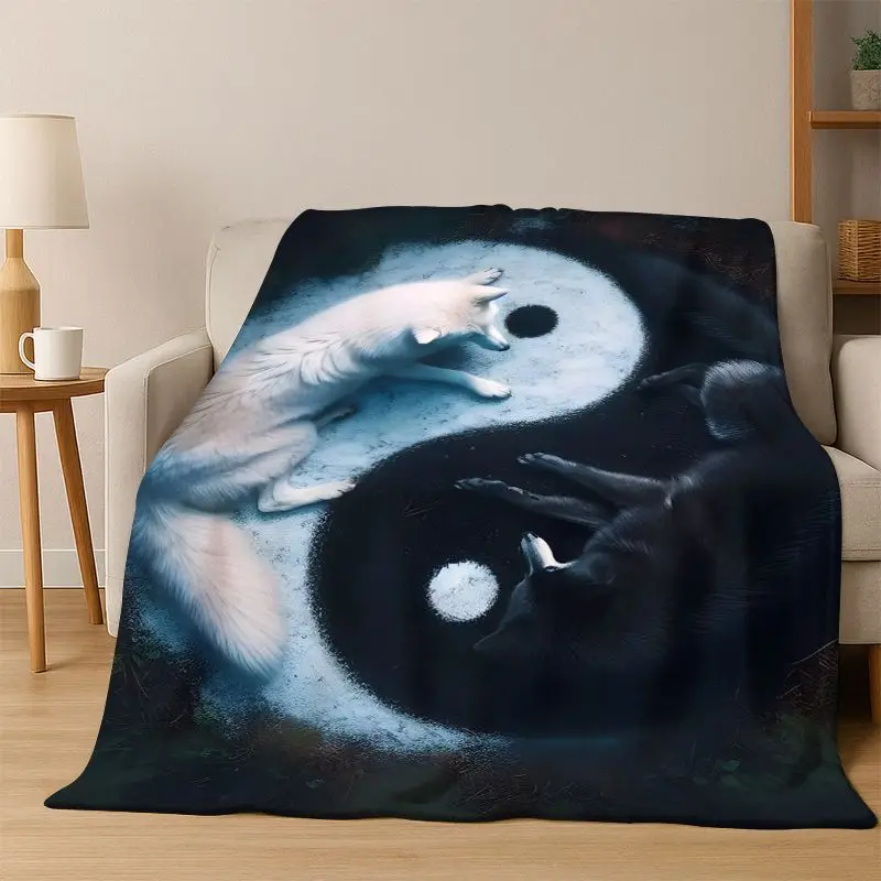 Yin Yang Symbol Chinese Tai Chi Flannel Blanket Soft Warm Throw Blanket for Bedroom Living Room Bed Travel Camping Picnic Gift
