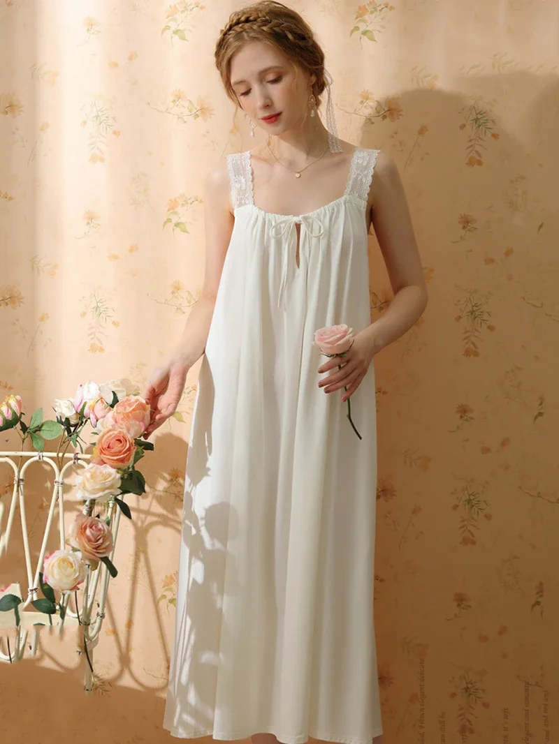 Summer Victorian Nightgowns Ruffles Cotton Lace Hollow Out Nightdress Women Sweet Girls Vintage Princess Sexy Loose Sleepwear