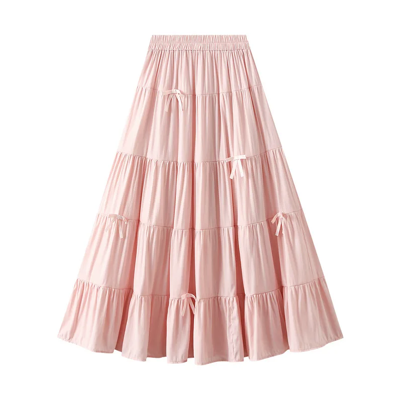 

Casual Loose Solid Bow A-line Maxi Skirts Summer Women's Skirt 2025 New Skinny Elastic High Waist Skirt Woman Clothing