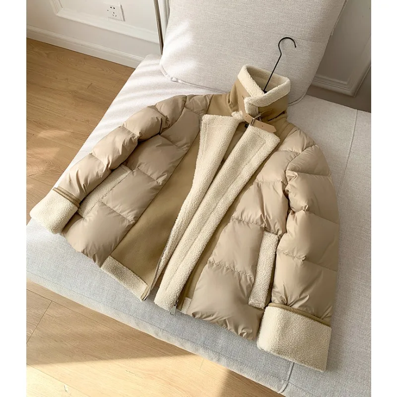 Women's Winter Top Coat Down Jacket White Duck Down Patchwork Short Thick Warm Simple Comfortable Casual Niche Versatile Skinny