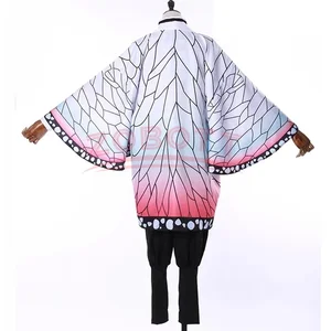 Anime iblis avcısı Cosplay Kostüm Peruk Seti Cadılar Bayramı yetişkinler için kostümler ve çocuklar, Kochou Shinobu, Kimetsu Üzerinde Yaiba, judo Gi Üniforma, 8 en çok satan, peruk ve shinobu-no. 6