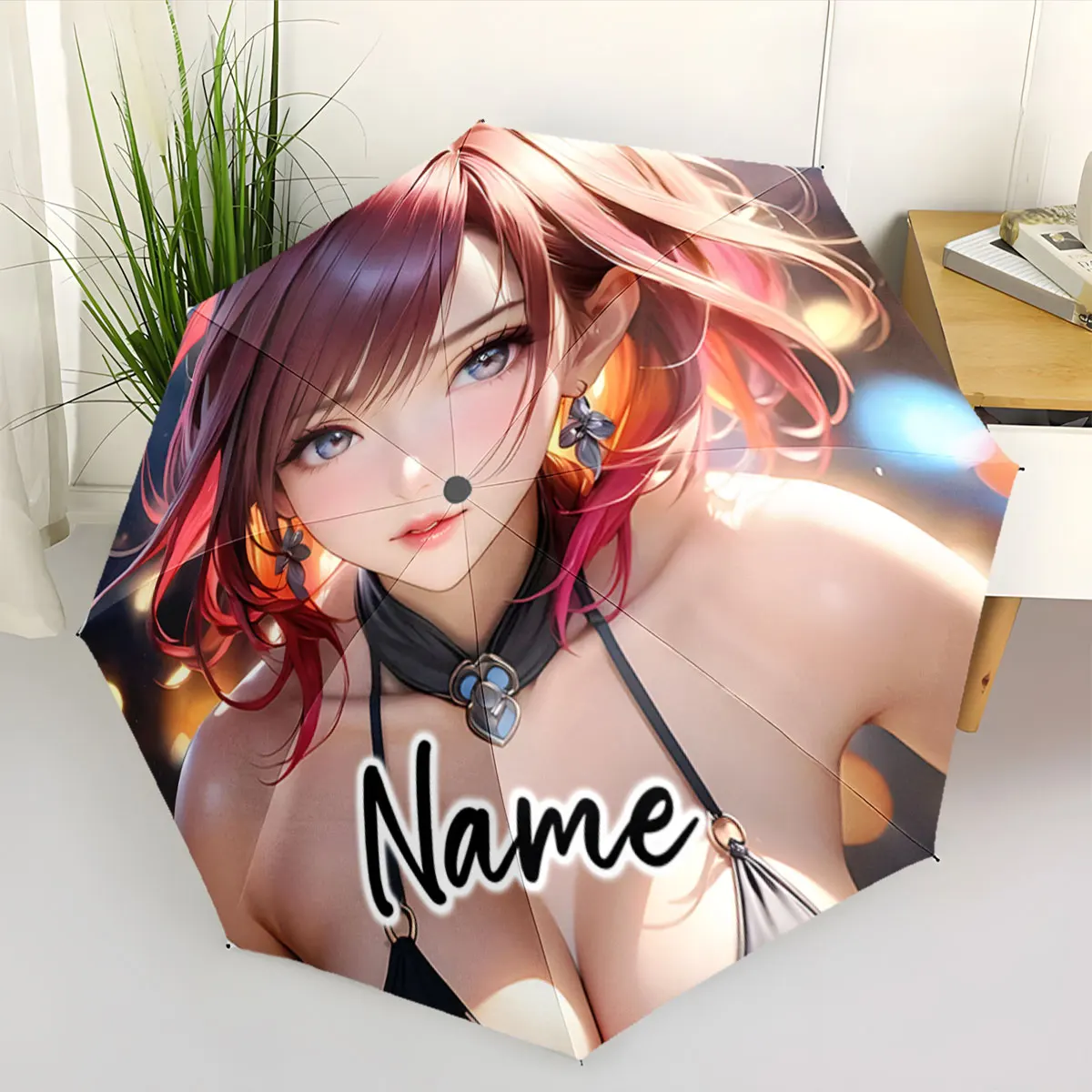 Custom Name Umbrella Stylish Anime Character Umbrella Design Print 8 Iron Ribs Folding Umbrella Auto-Open Fashion Sunshade