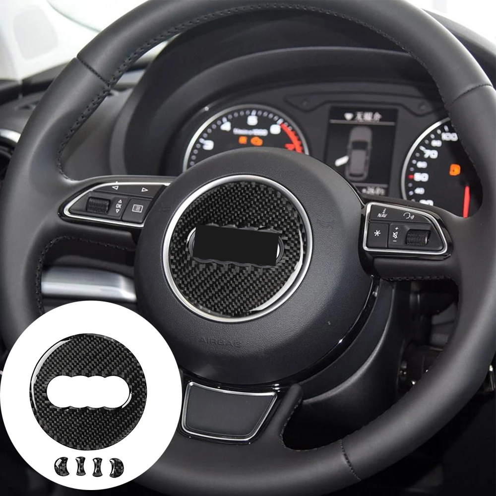 Car Steering Wheel Cover Carbon Fiber Texture Sticker Decoration For Audi A4 B8 B9 A3 8V 8Y S3 Q3 8U Q5 8R Q7 Q2 Accessories