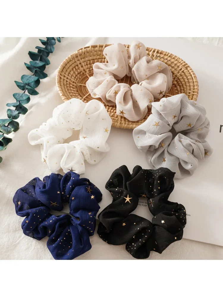 Chouchous élastiques en mousseline de soie, étoile brillante, pour femmes et filles, support queue de cheval, attaches pour cheveux, corde, accessoires pour cheveux, à la mode