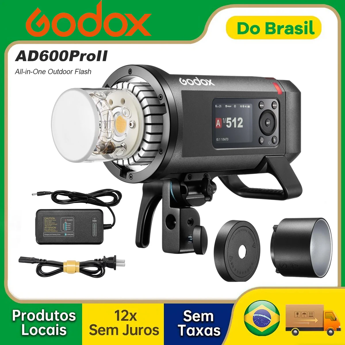 

【Do Brasil】Godox AD600 Pro II Наружная вспышка, 600 Вт, однотактная синхронизация с триггером X3, 40 Вт, двухцветная светодиодная лампа, 16 цветовых групп, индикатор