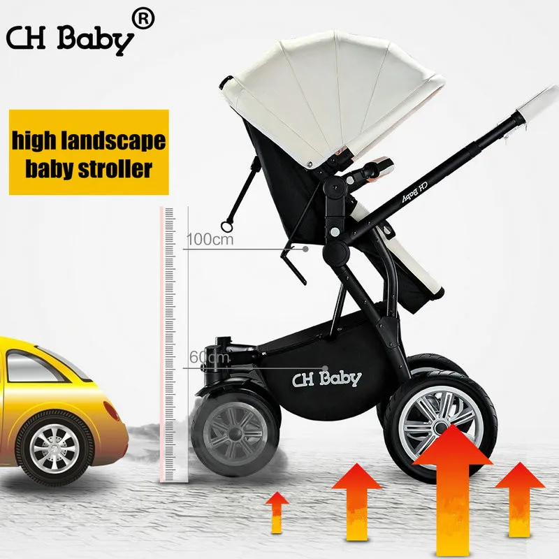 CH Baby High Lanscape Stroller With Foot Cover, 2 in 1 Baby Pram With Rubber Wheel, PU Leather Canopy Baby Carriage With Gifts